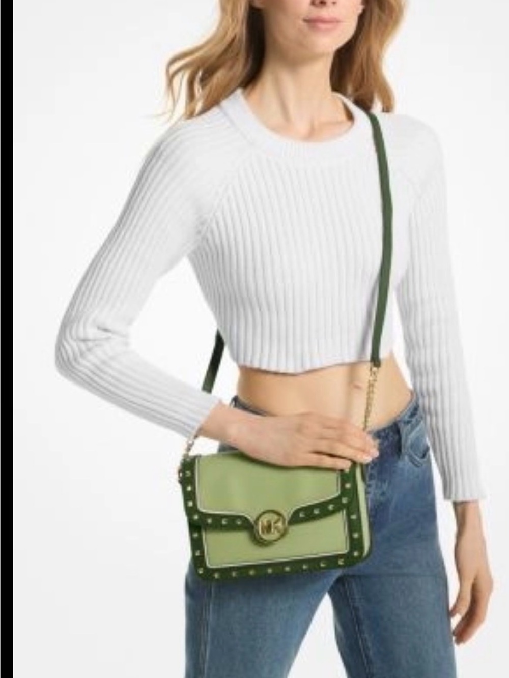 Michael Kors Two-Tone Green Studded Crossbody Bag
